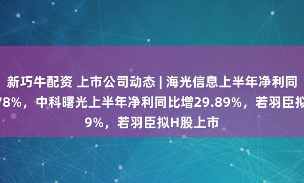 新巧牛配资 上市公司动态 | 海光信息上半年净利同比增40.78%，中科曙光上半年净利同比增29.89%，若羽臣拟H股上市