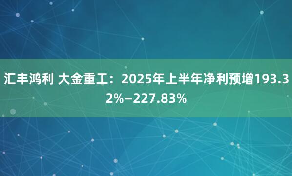 汇丰鸿利 大金重工：2025年上半年净利预增193.32%—227.83%